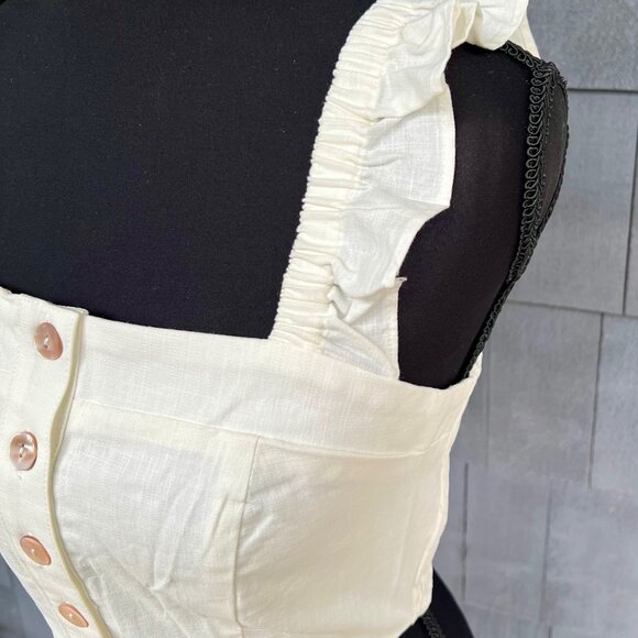 Choosy White Halter Top Cropped Ruffled Elastic Straps Button Down Small NWT - Picture 2 of 5